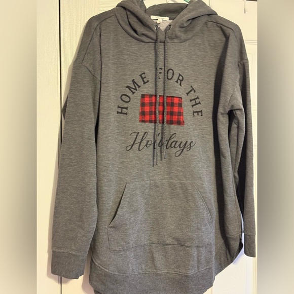Maurices Tops - ND Gray Holiday Hoodie with Red Plaid Accent